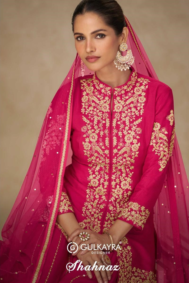 Shahnaz Gulkayra Designer Chinnon Readymade Plazzo Style Suits Exporter Ahmedabad