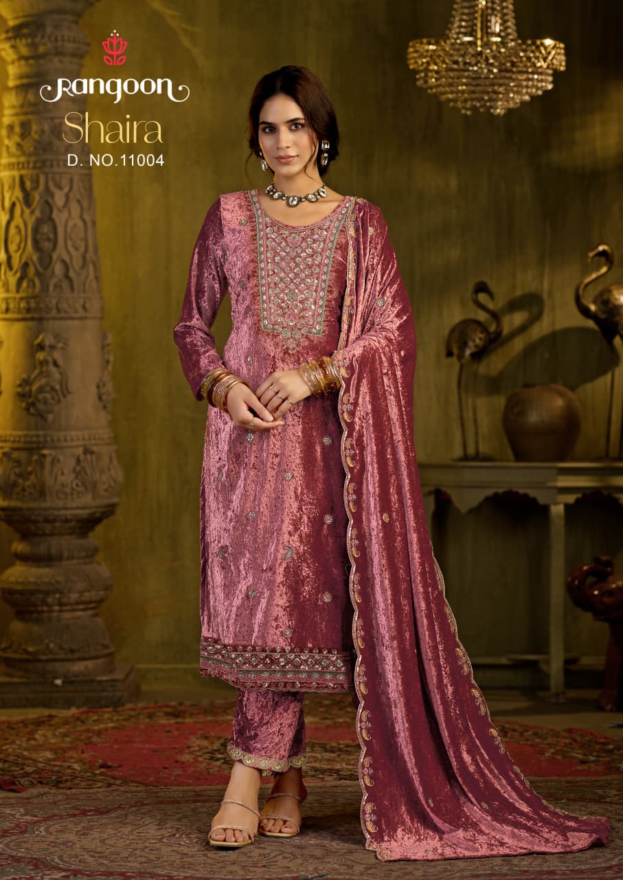 Shaira Rangoon Velvet Suits Supplier Ahmedabad
