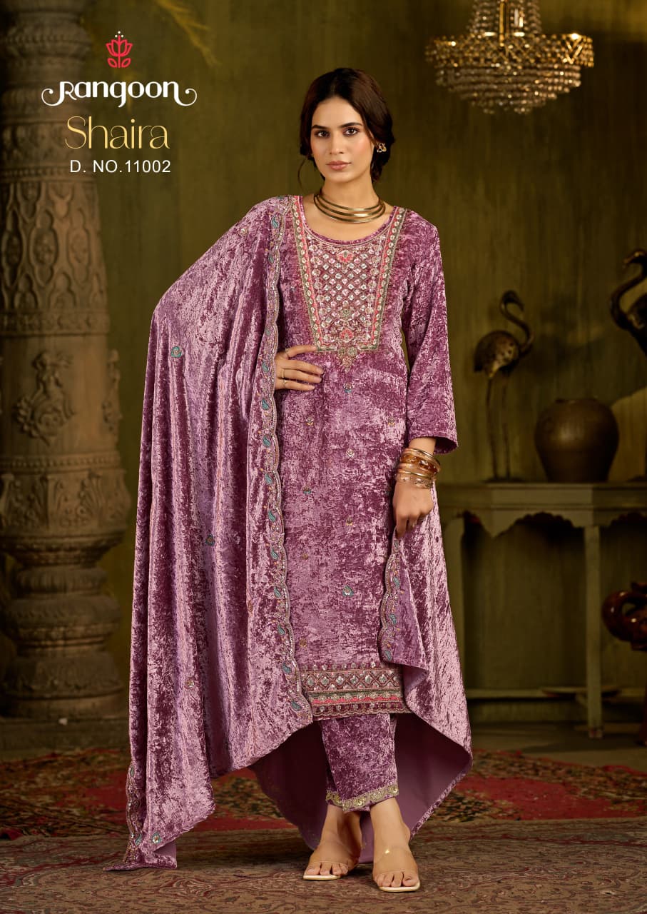 Shaira Rangoon Velvet Suits Supplier Ahmedabad