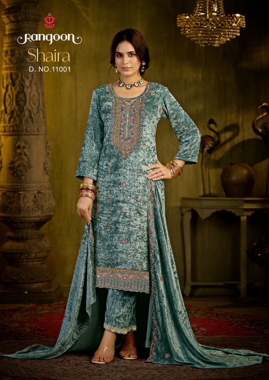 Shaira Rangoon Velvet Suits Supplier Ahmedabad