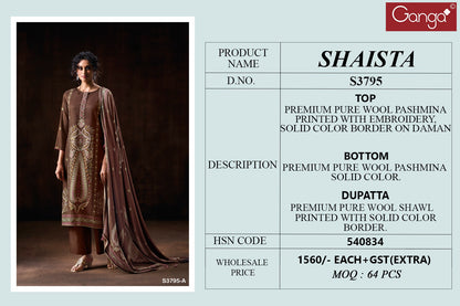 Shaista 3795 Ganga Wool Pashmina Suits Wholesale Price