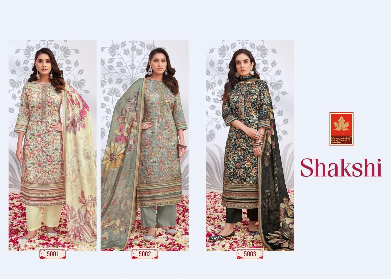 Shakshi 5 Karachi Prints Jam Satin Pant Style Suits Wholesaler