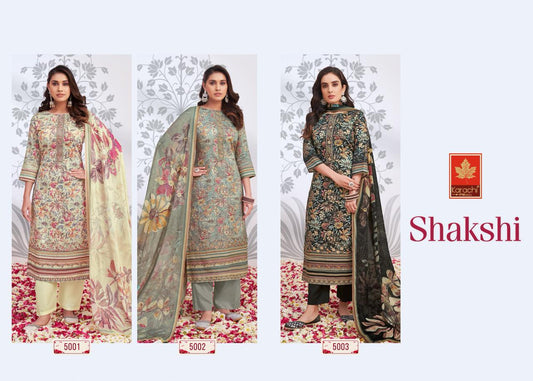 Shakshi 5 Karachi Prints Jam Satin Pant Style Suits Wholesaler