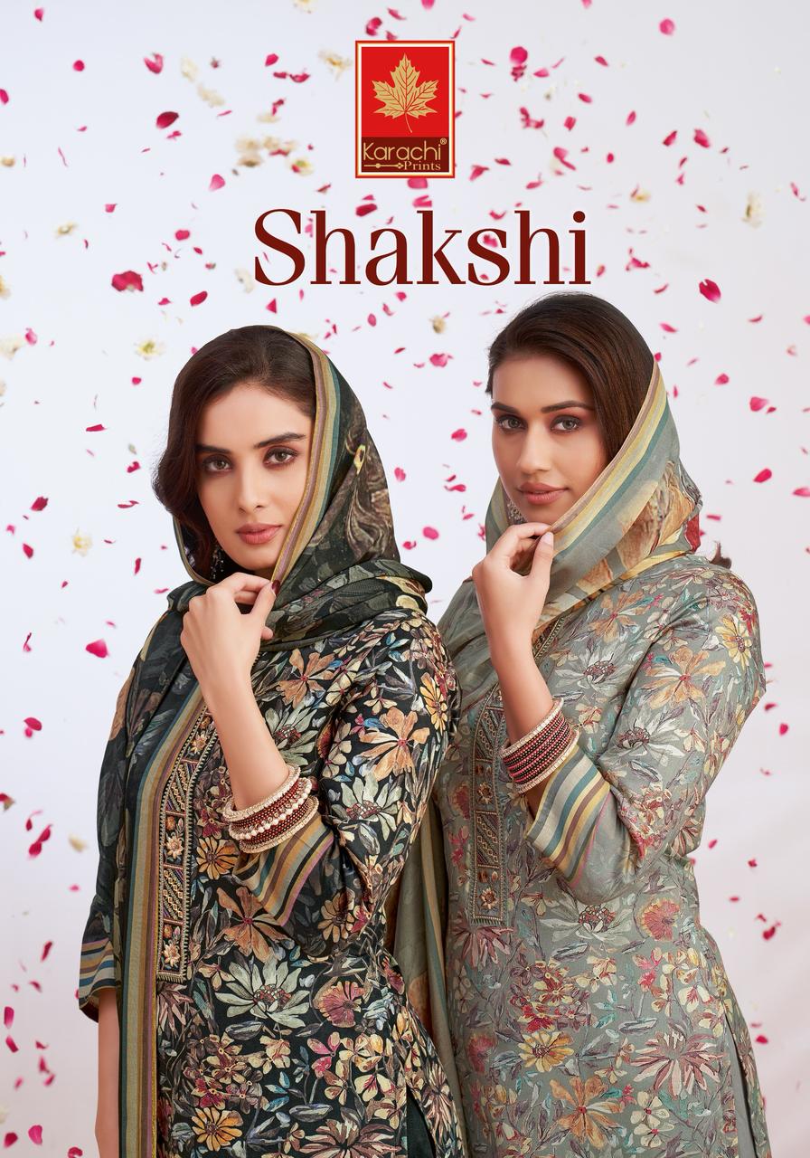 Shakshi 5 Karachi Prints Jam Satin Pant Style Suits Wholesaler