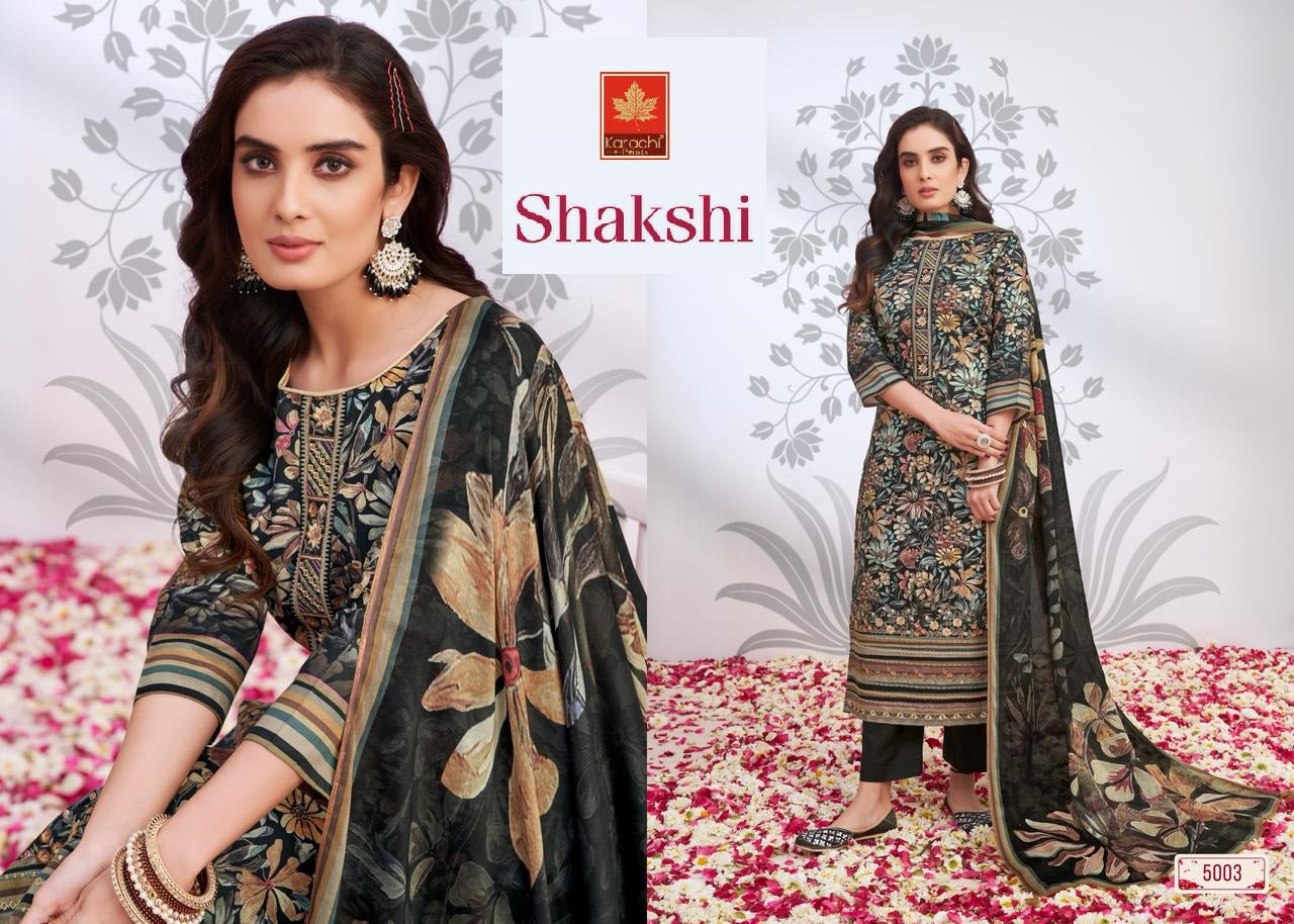 Shakshi 5 Karachi Prints Jam Satin Pant Style Suits Wholesaler