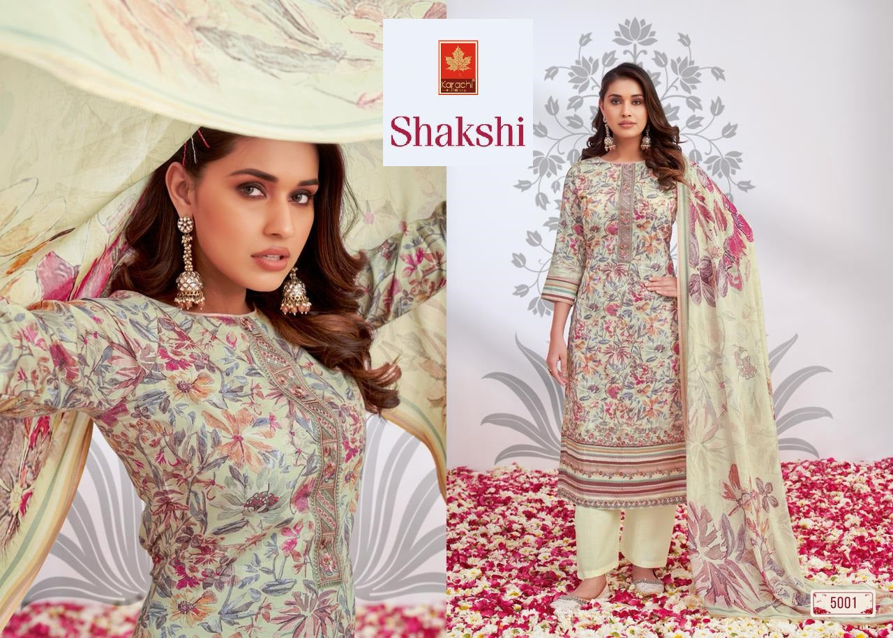 Shakshi 5 Karachi Prints Jam Satin Pant Style Suits Wholesaler