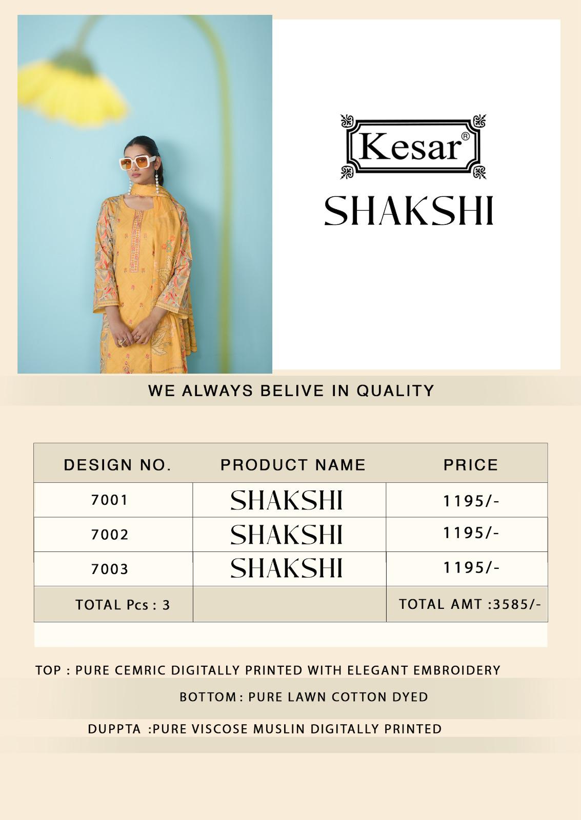 Shakshi 7001 Kesar Cambric Pant Style Suits Supplier Ahmedabad
