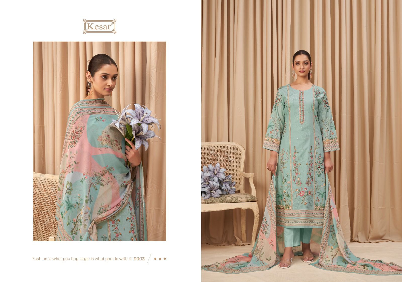 Shakshi 9001 Kesar Cambric Pant Style Suits Exporter Ahmedabad