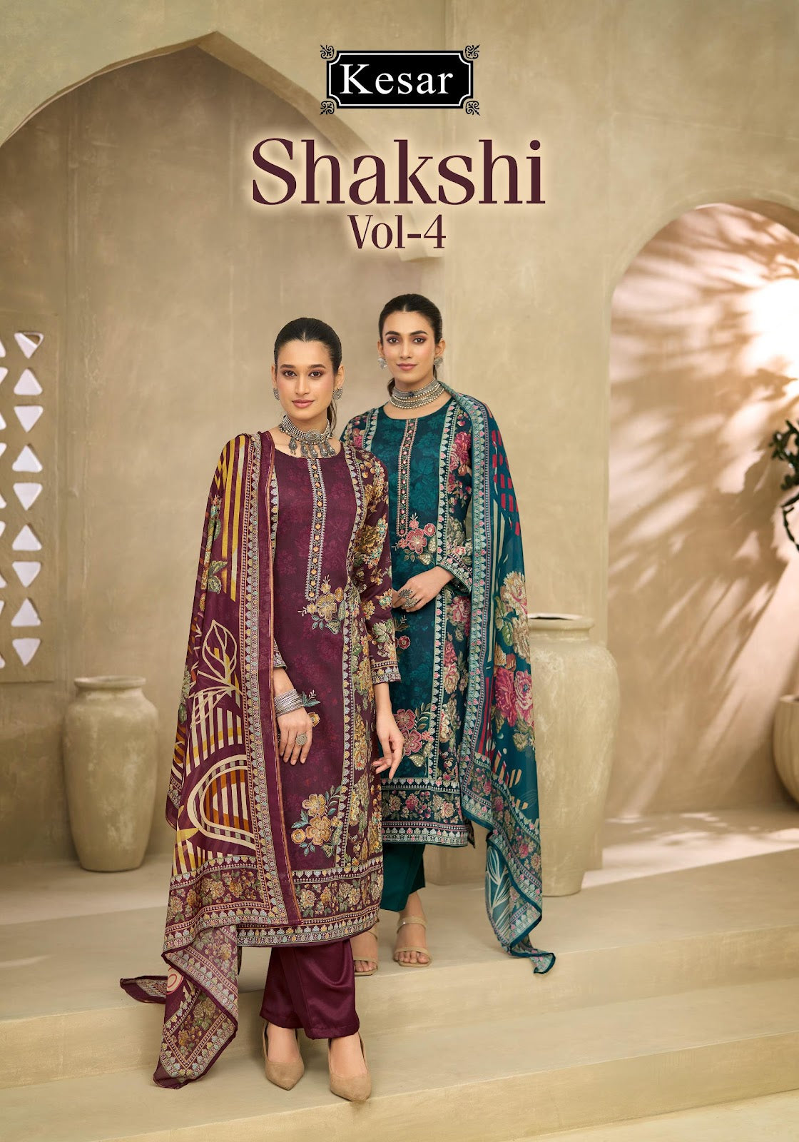 Shakshi Vol 4 Kesar Jam Satin Pant Style Suits Supplier Ahmedabad