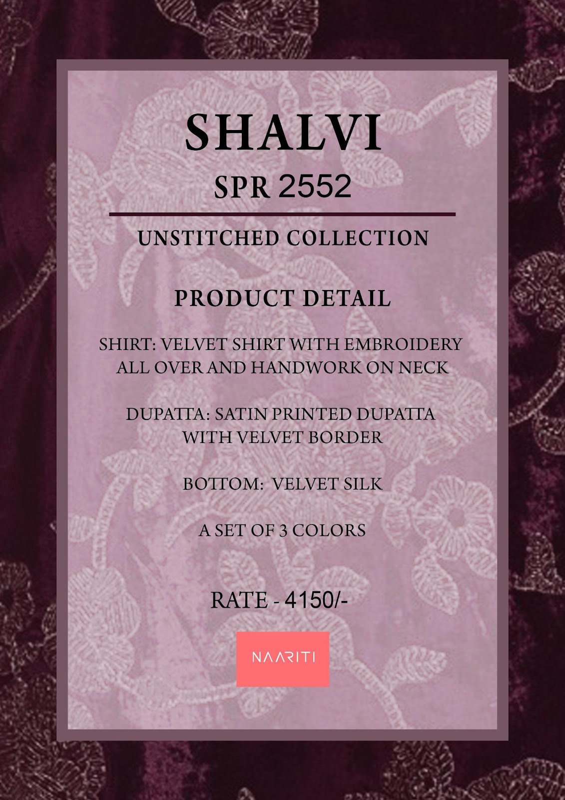 Shalvi Naariti Velvet Suits Exporter