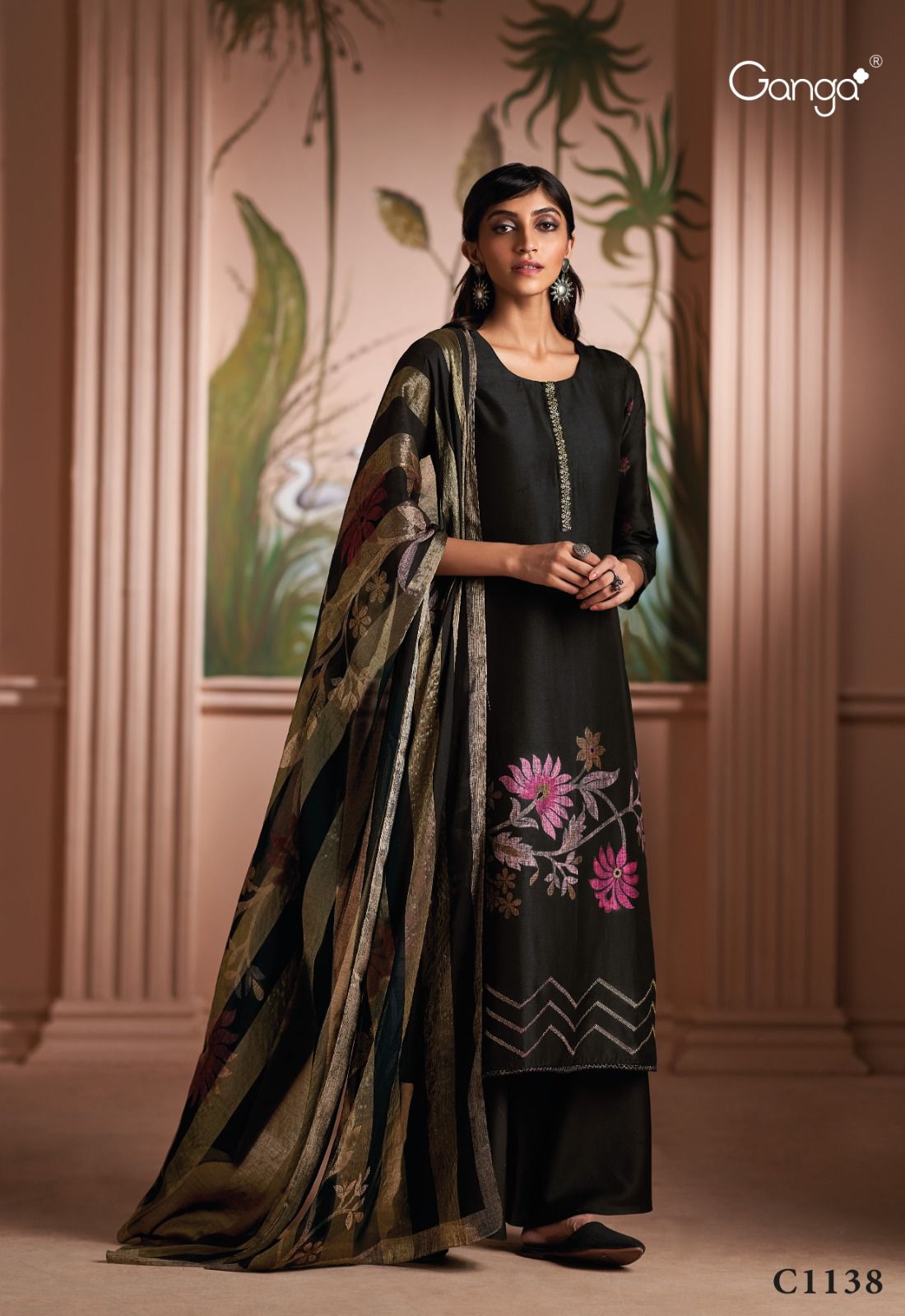 Shanaya Black Ganga Russian Silk Plazzo Style Suits
