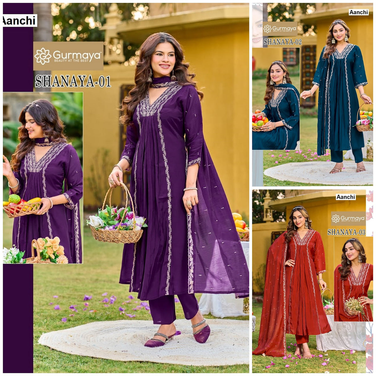 Shanaya Gurmaya Aanchi Mul Chanderi Readymade Suits Wholesaler Ahmedabad