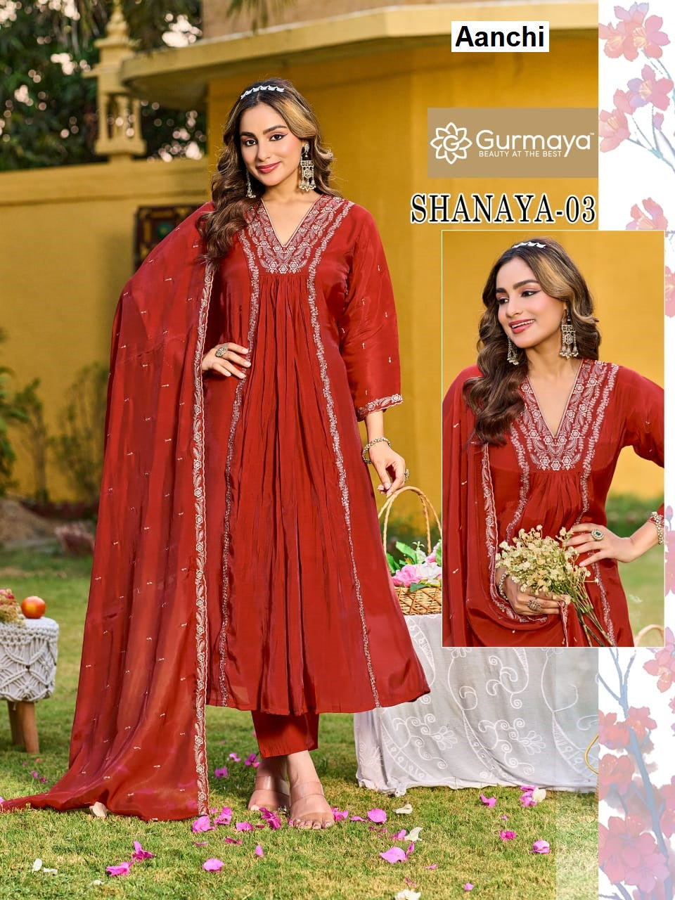 Shanaya Gurmaya Aanchi Mul Chanderi Readymade Suits Wholesaler Ahmedabad