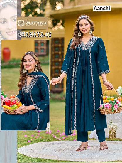 Shanaya Gurmaya Aanchi Mul Chanderi Readymade Suits Wholesaler Ahmedabad
