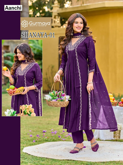 Shanaya Gurmaya Aanchi Mul Chanderi Readymade Suits Wholesaler Ahmedabad