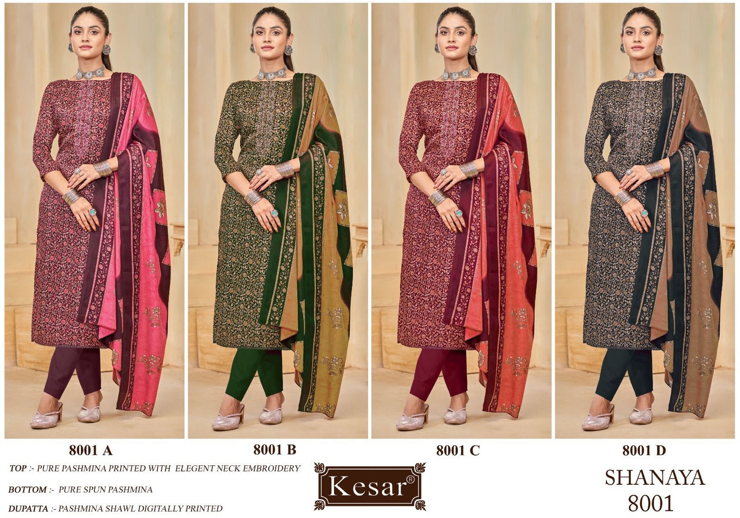 Shanaya 8001-8005 Kesar Pashmina Suits Supplier India