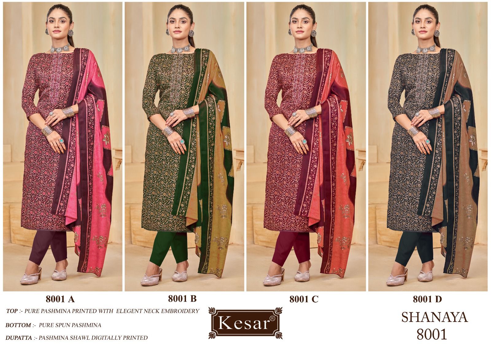 Shanaya 8001-8005 Kesar Pashmina Suits Supplier India