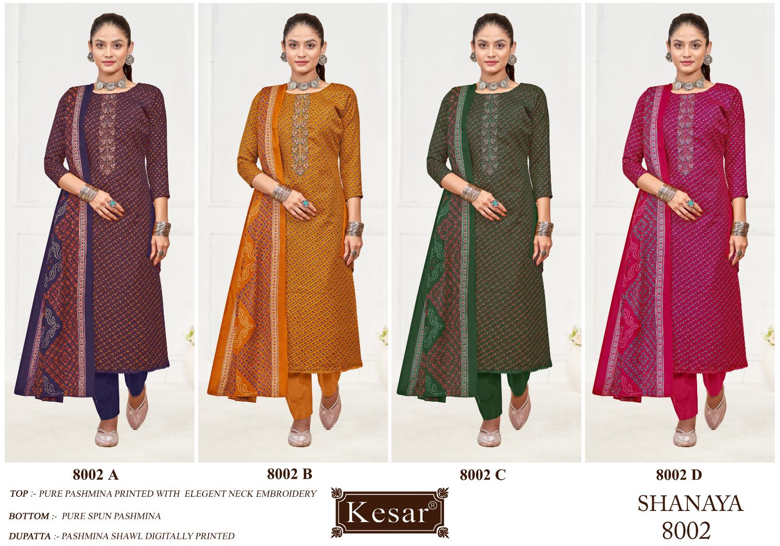 Shanaya 8001-8005 Kesar Pashmina Suits Supplier India