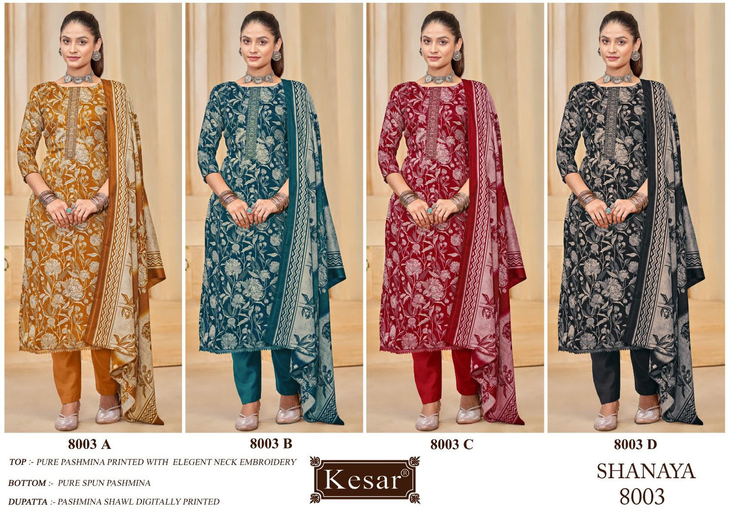 Shanaya 8001-8005 Kesar Pashmina Suits Supplier India