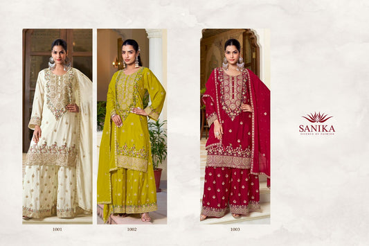 Shanaya Sanika Fashion Chinnon Silk Readymade Plazzo Style Suits Exporter India