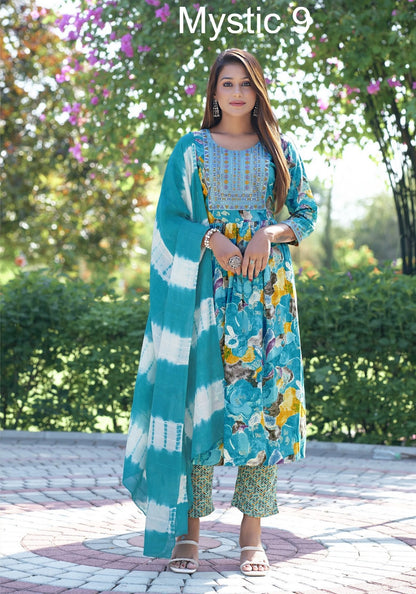 Shanaya Vol 3 Mystic 9 Reyon Readymade Pant Style Suits Wholesaler Ahmedabad
