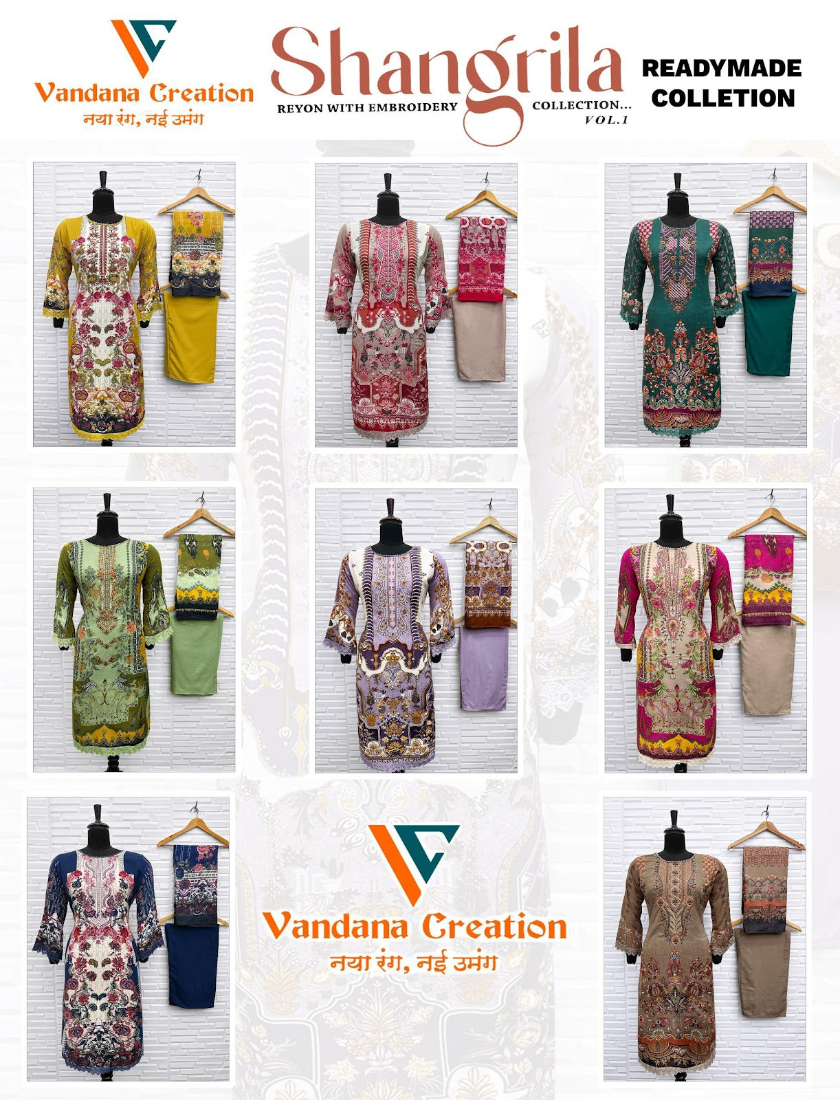 Shangrila Vol 1 Vandana Creation Reyon Karachi Readymade Suits Supplier India