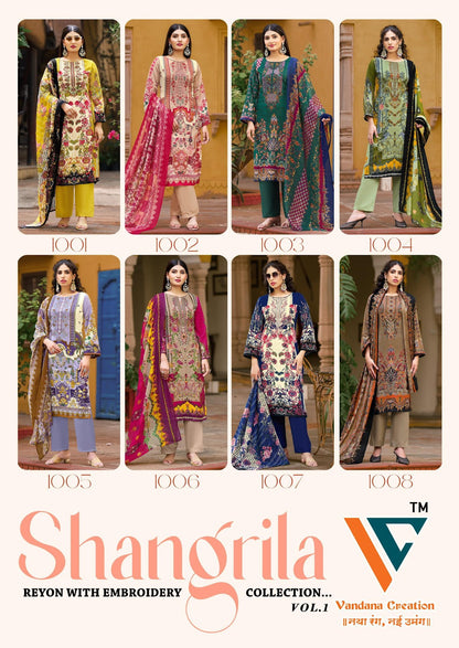 Shangrila Vol 1 Vandana Creation Reyon Karachi Salwar Suits Manufacturer Ahmedabad