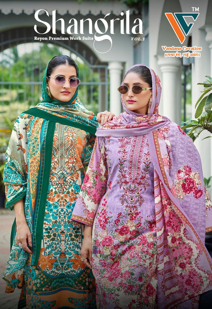 Shangrila Vol 2 Vandana Creation Reyon Karachi Salwar Suits Wholesaler Ahmedabad