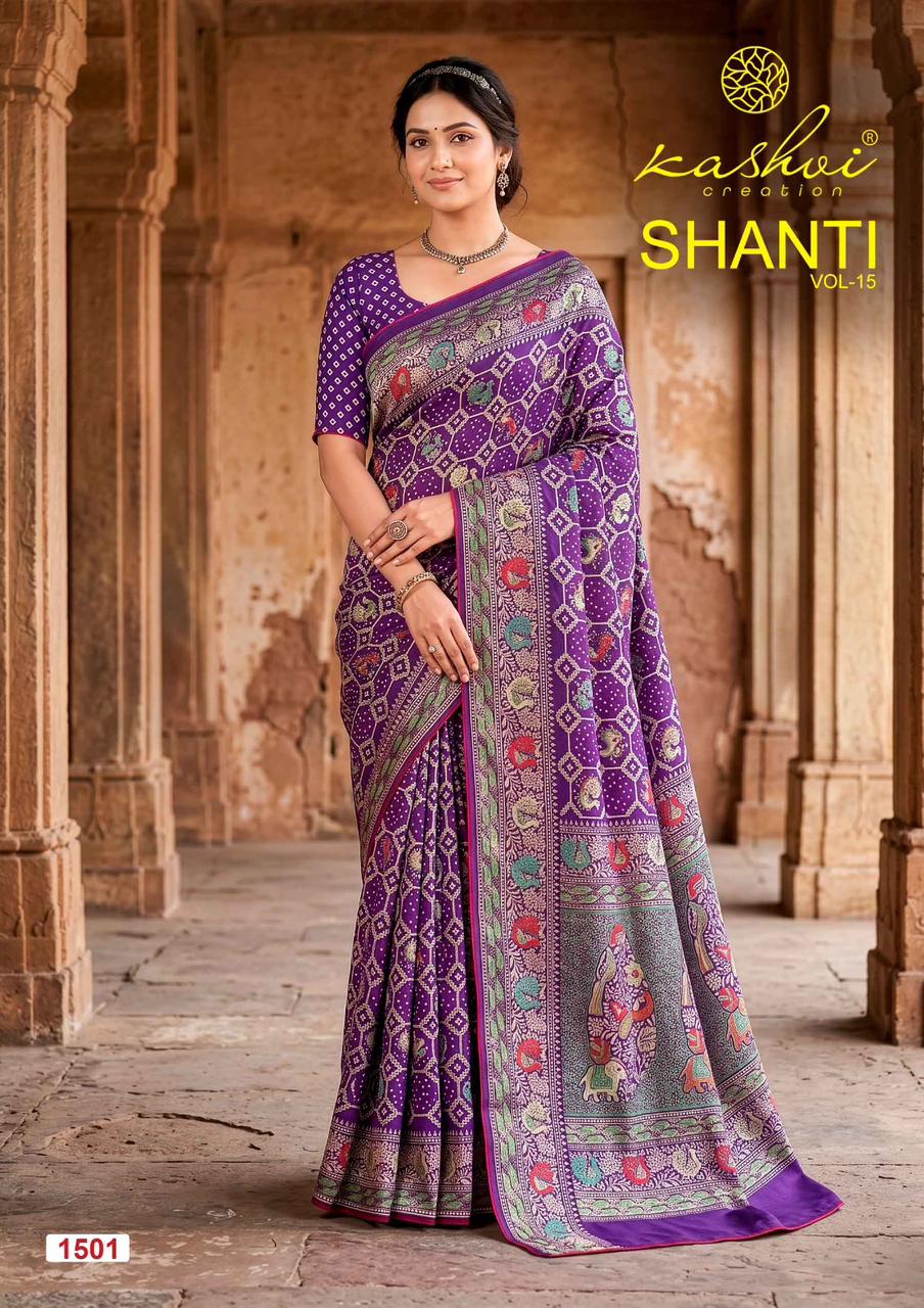 Shanti Vol 15 Kashvi Creation Moss Sarees Wholesale Rate