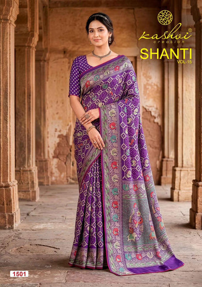 Shanti Vol 15 Kashvi Creation Moss Sarees Wholesale Rate