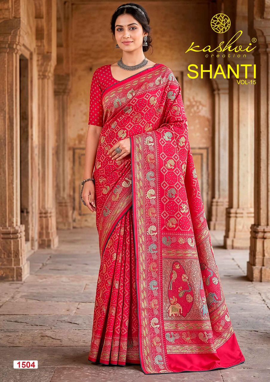 Shanti Vol 15 Kashvi Creation Moss Sarees Wholesale Rate