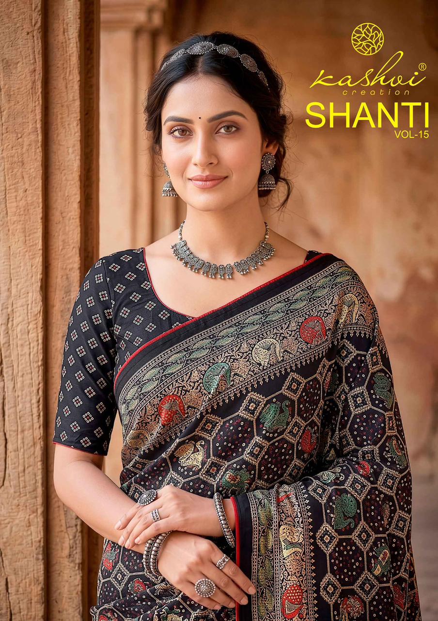 Shanti Vol 15 Kashvi Creation Moss Sarees Wholesale Rate