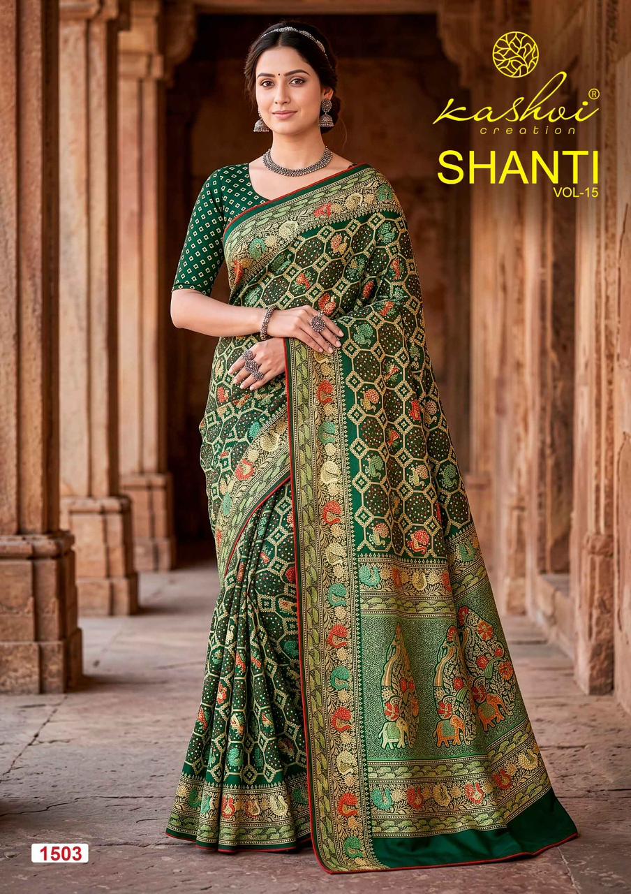 Shanti Vol 15 Kashvi Creation Moss Sarees Wholesale Rate