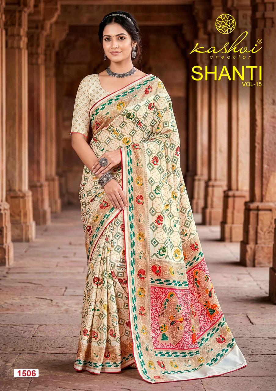 Shanti Vol 15 Kashvi Creation Moss Sarees Wholesale Rate
