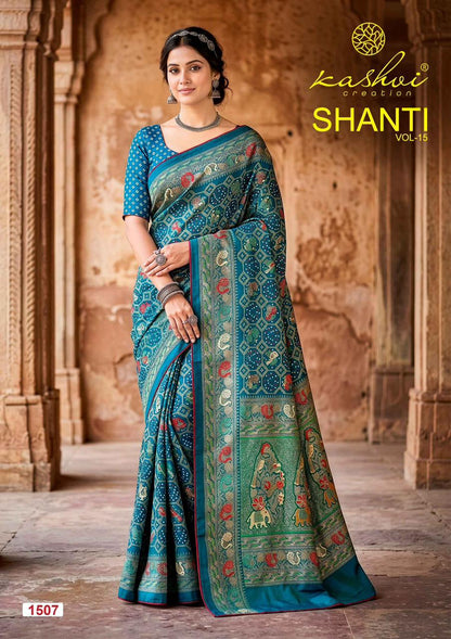 Shanti Vol 15 Kashvi Creation Moss Sarees Wholesale Rate