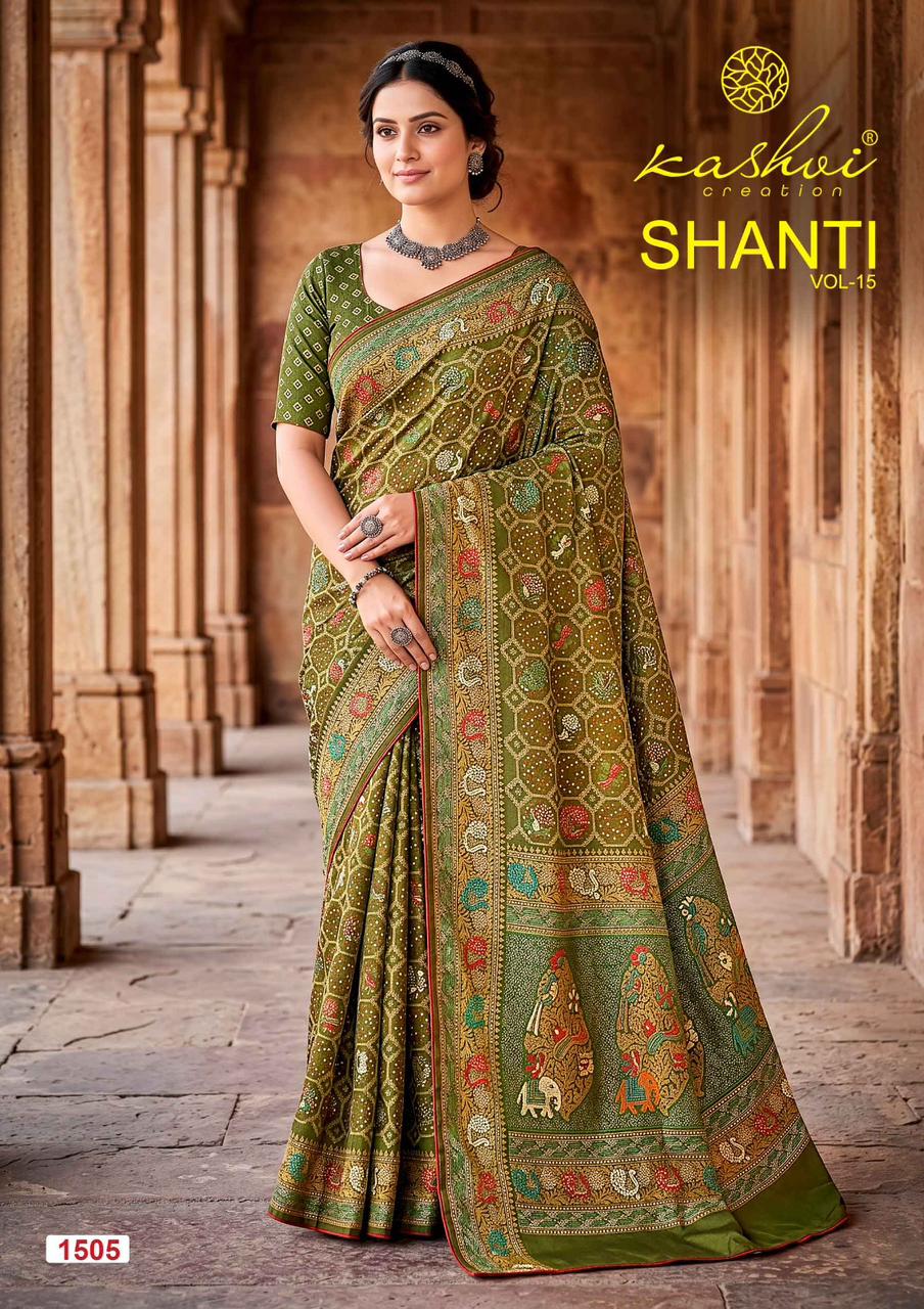 Shanti Vol 15 Kashvi Creation Moss Sarees Wholesale Rate