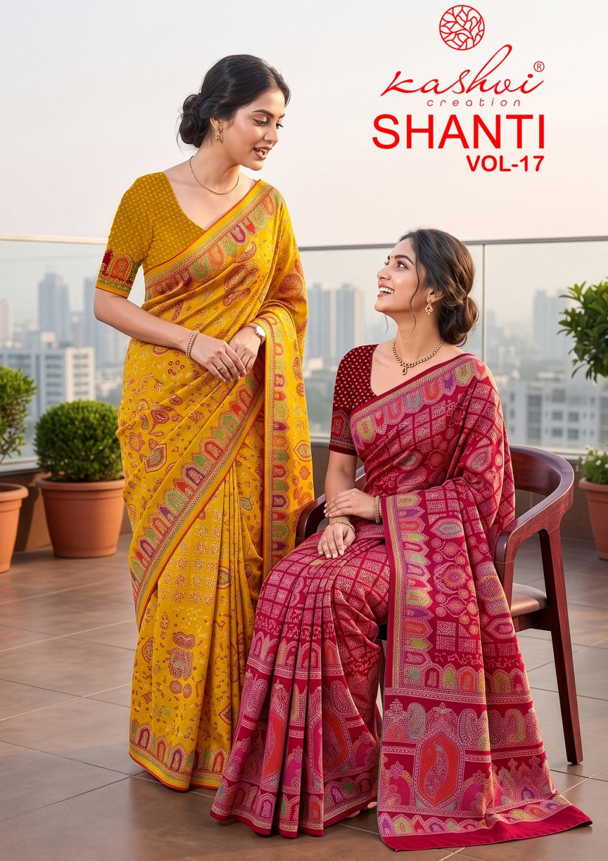 Shanti Vol 17 Kashvi Creation Moss Sarees Supplier Ahmedabad