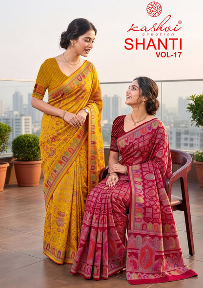 Shanti Vol 17 Kashvi Creation Moss Sarees Supplier Ahmedabad