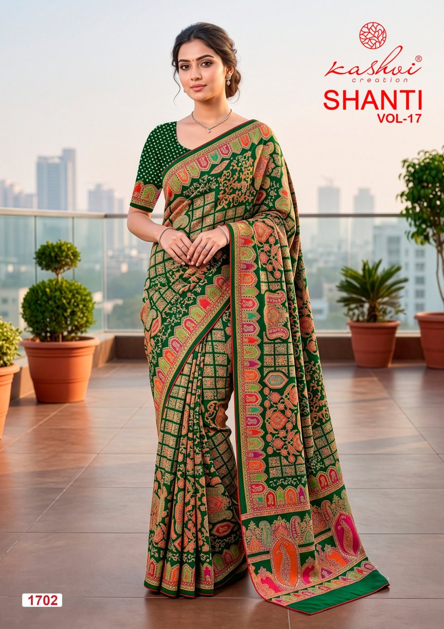 Shanti Vol 17 Kashvi Creation Moss Sarees Supplier Ahmedabad