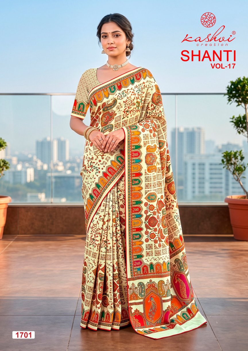 Shanti Vol 17 Kashvi Creation Moss Sarees Supplier Ahmedabad