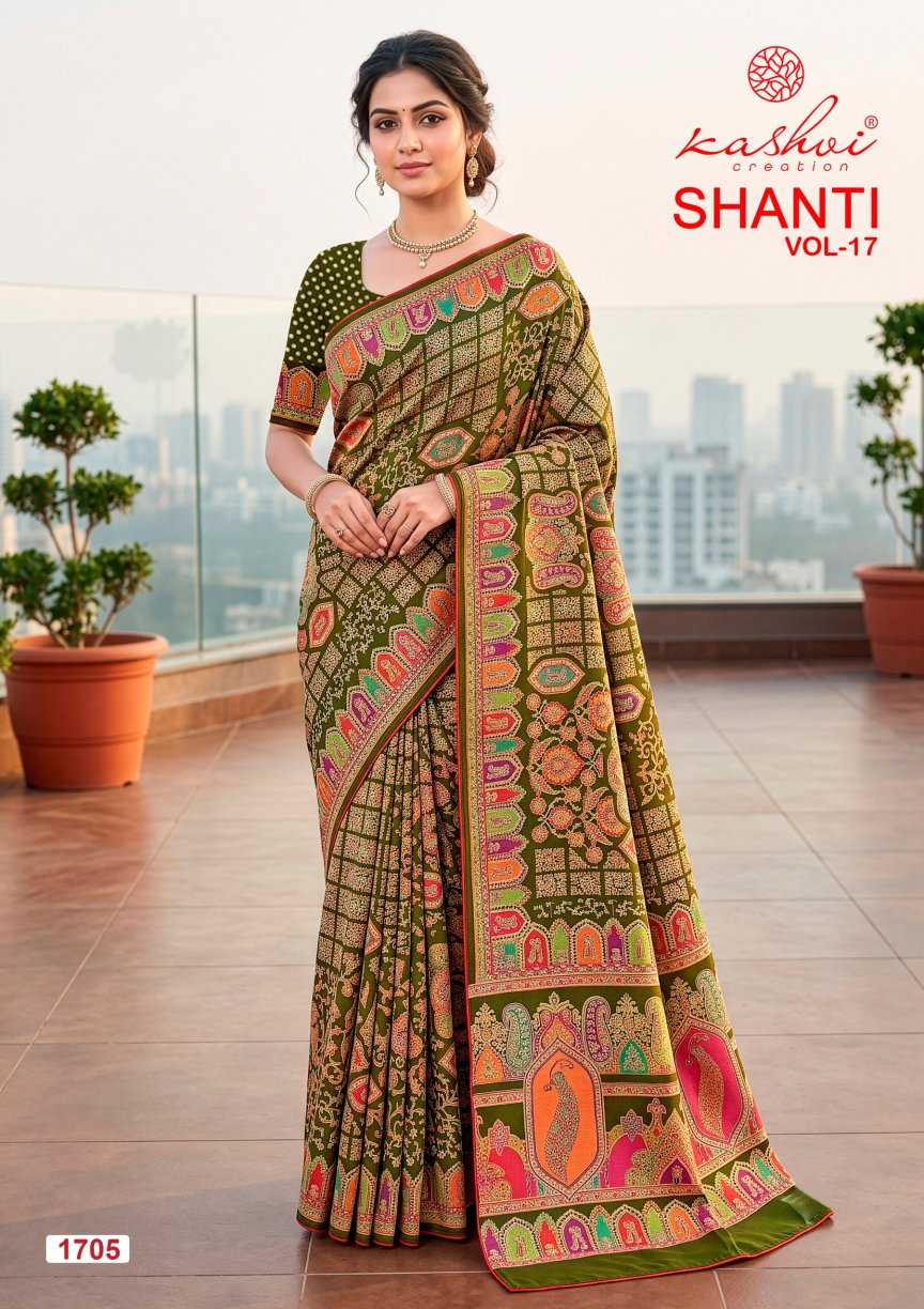 Shanti Vol 17 Kashvi Creation Moss Sarees Supplier Ahmedabad