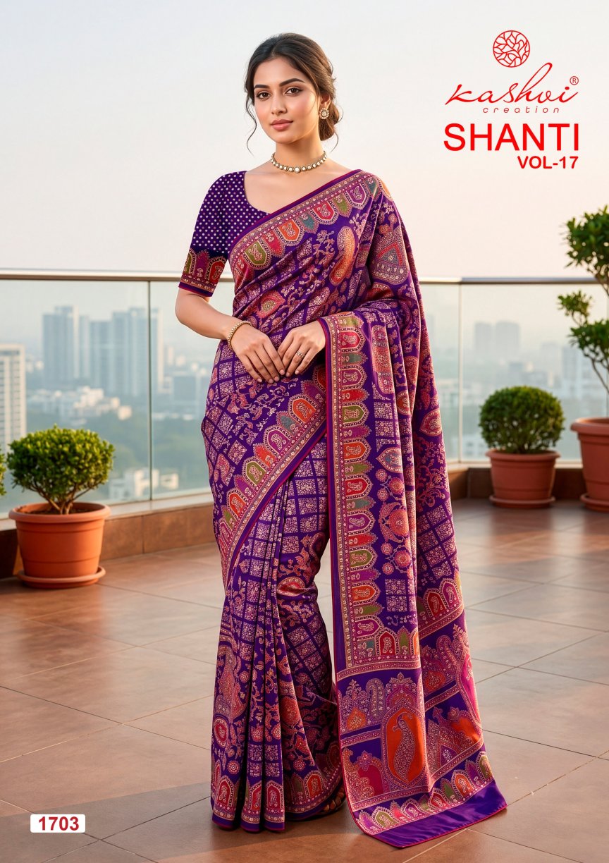 Shanti Vol 17 Kashvi Creation Moss Sarees Supplier Ahmedabad