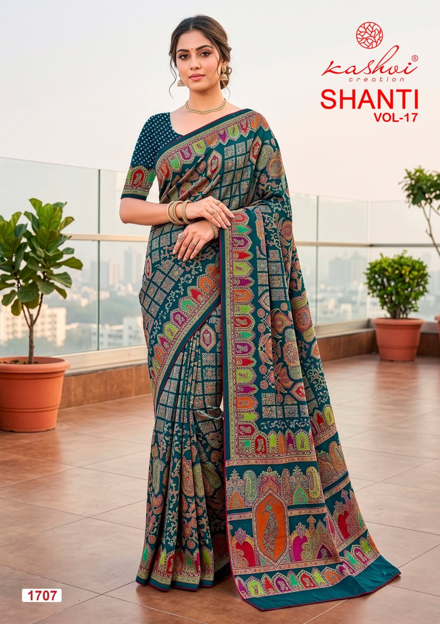 Shanti Vol 17 Kashvi Creation Moss Sarees Supplier Ahmedabad