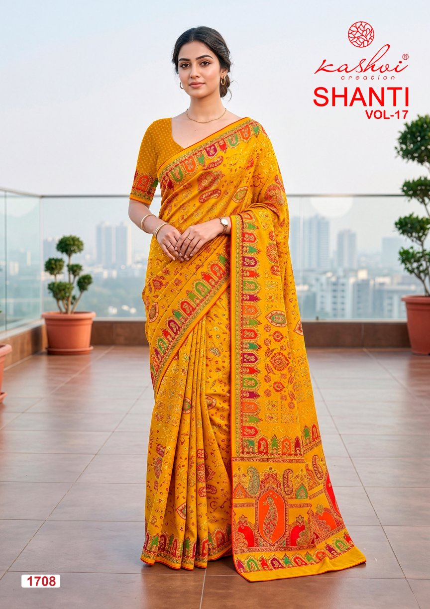 Shanti Vol 17 Kashvi Creation Moss Sarees Supplier Ahmedabad
