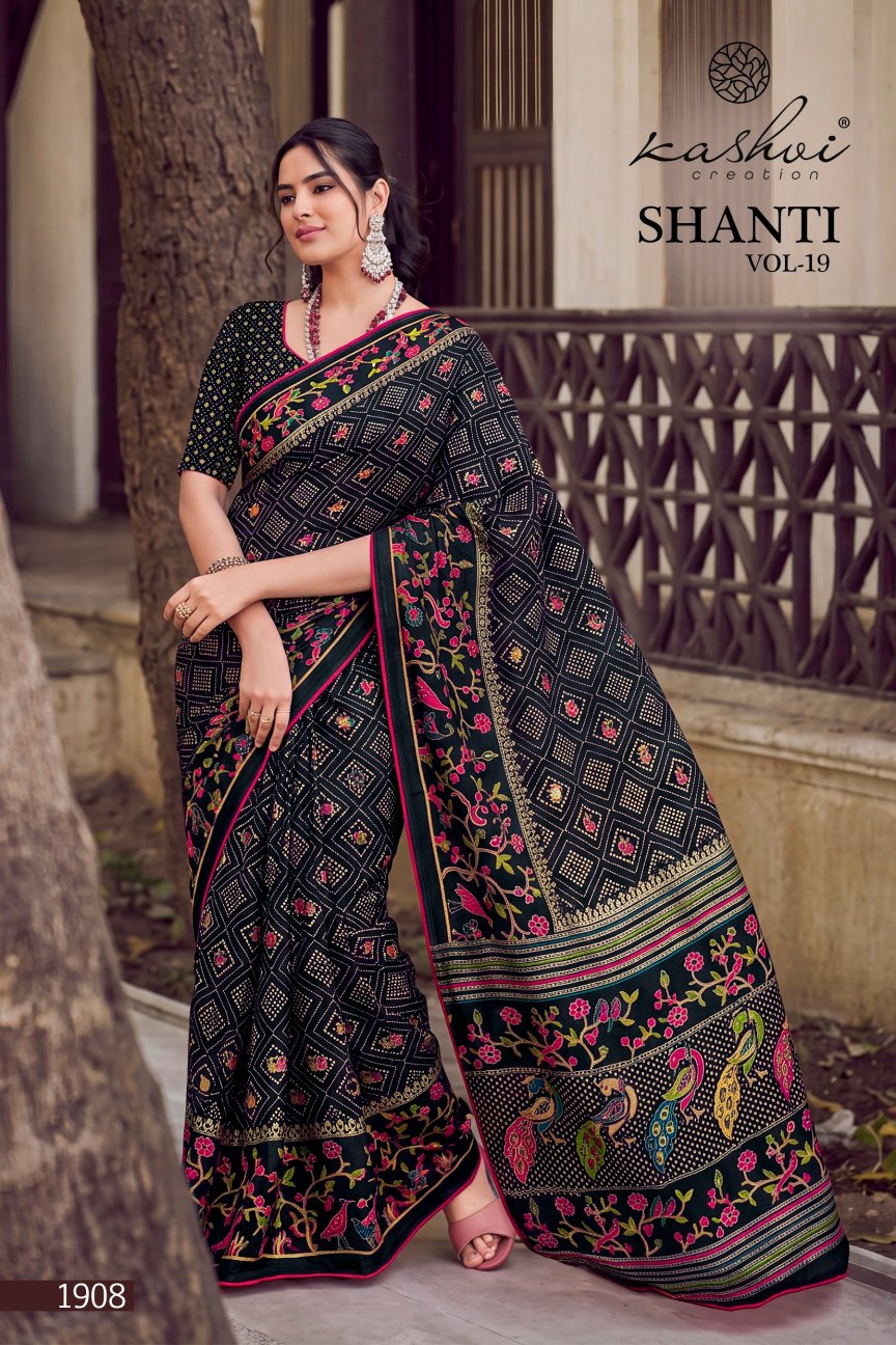 Shanti Vol 19 Kashvi Creation Moss Sarees Wholesale Rate