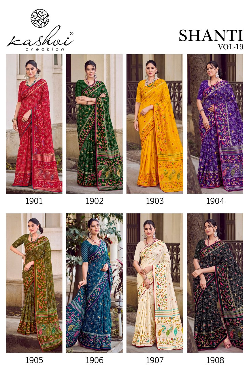 Shanti Vol 19 Kashvi Creation Moss Sarees Wholesale Rate