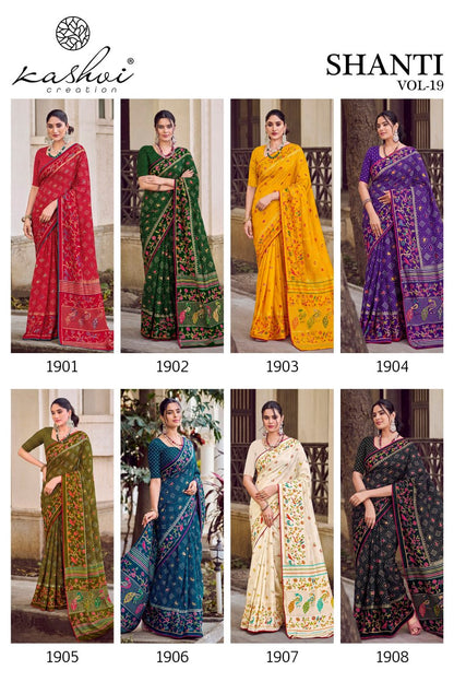 Shanti Vol 19 Kashvi Creation Moss Sarees Wholesale Rate