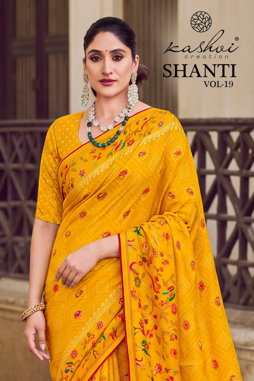 Shanti Vol 19 Kashvi Creation Moss Sarees Wholesale Rate