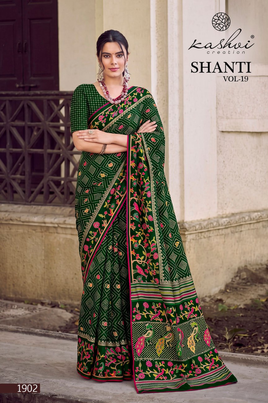 Shanti Vol 19 Kashvi Creation Moss Sarees Wholesale Rate