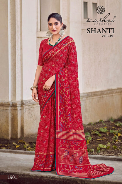 Shanti Vol 19 Kashvi Creation Moss Sarees Wholesale Rate